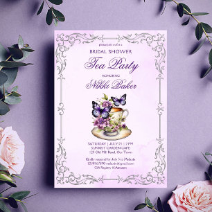 Paarse vlinders Victoriaans bruids thee party Kaart