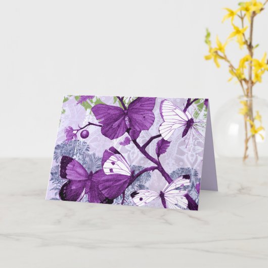 Paarse vlinders Wenskaart Kaart (Gele Bloem)