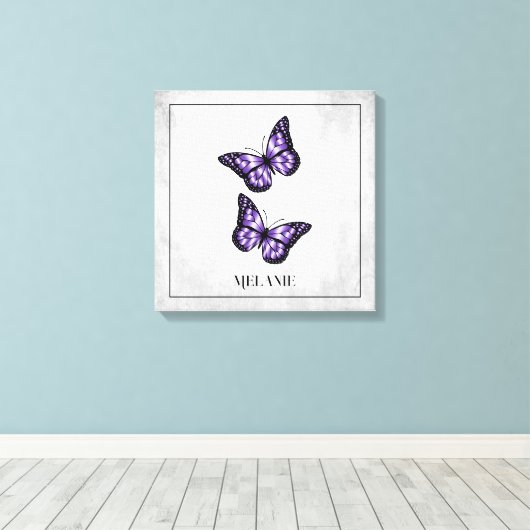 Paarse vlinderstaaflijstafdruk canvas afdruk (Insitu (Houten vloer))