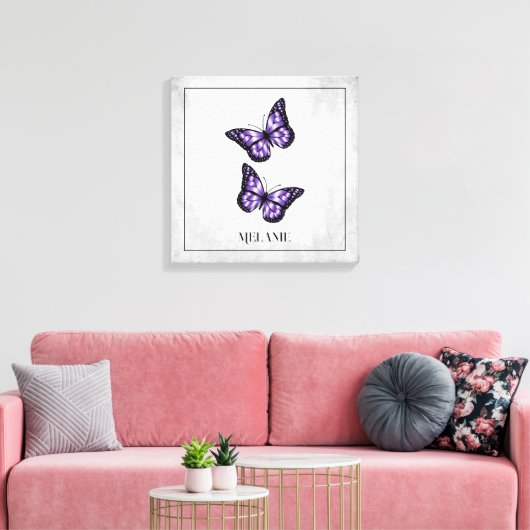 Paarse vlinderstaaflijstafdruk canvas afdruk (Insitu (Woonkamer))