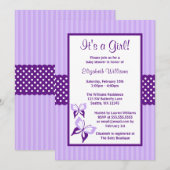 Paarse vlinderstaven en Stippen Baby shower Kaart (Voorkant / Achterkant)