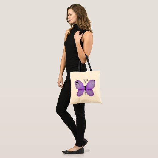 Paarse vlindertas tote bag (Voorkant (model))