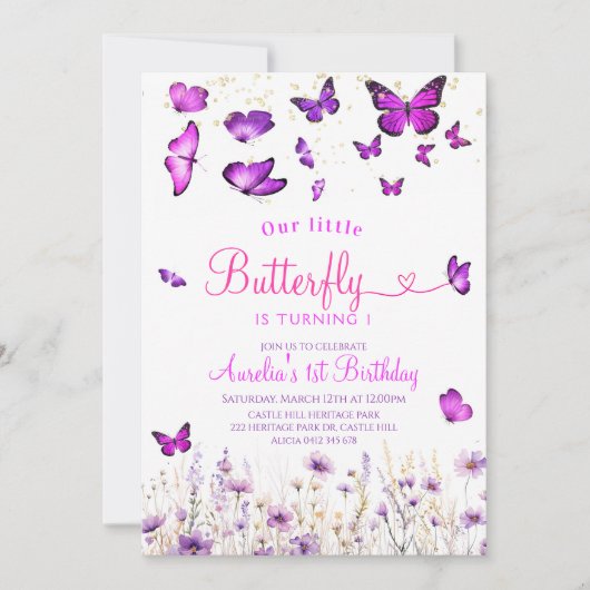 Paarse vlinderverjaardag kaart (Voorkant)