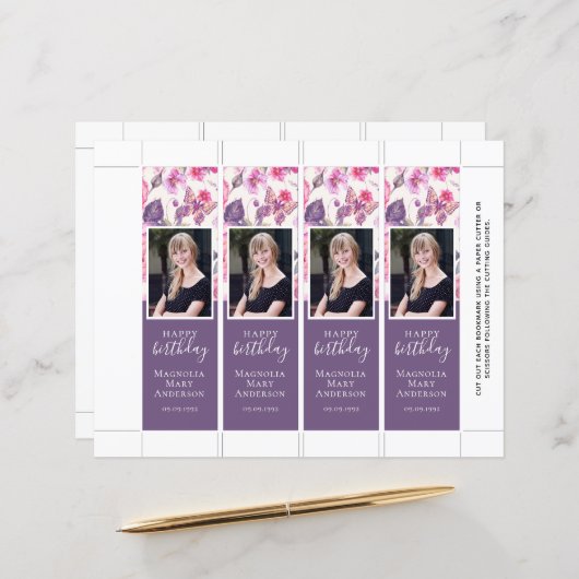 Paarse vlindervlinder Sjabloon Bladwijzer (Voorkant / Achterkant in situ)