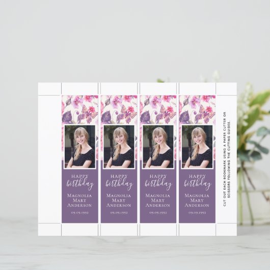 Paarse vlindervlinder Sjabloon Bladwijzer (Staand voorkant)