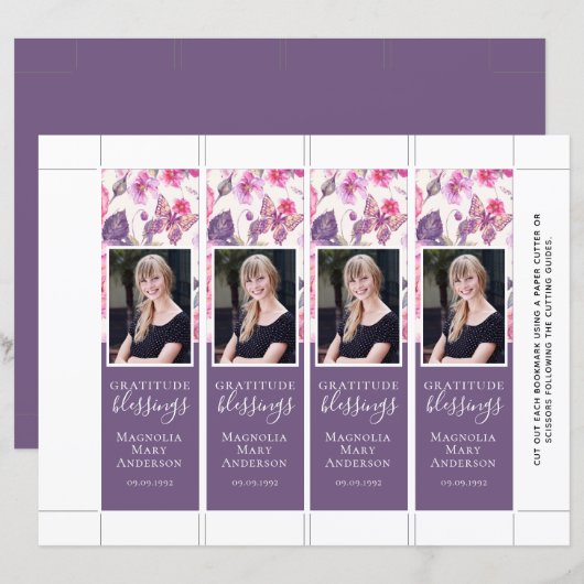 Paarse vlindervlinder Sjabloon Bladwijzer (Voorkant / Achterkant)