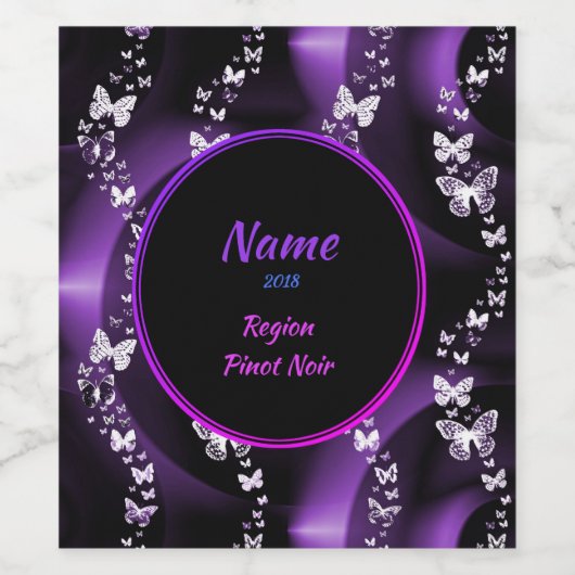 Paarse vlinderzwijn wijn etiket (Enkel label)