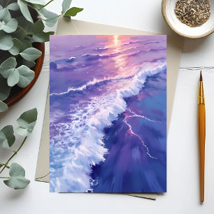 Paarse Vloed   Oceaangolven Watercolor Schilderij Briefkaart