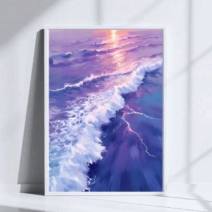 Paarse Vloed Oceaangolven Waterverfschilderij Poster