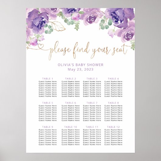 Paarse vloerzittingskaart poster (Voorkant)