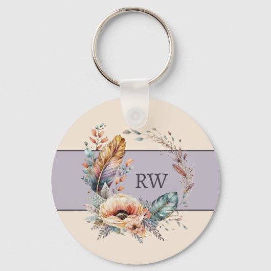 Paarse voeg initiaal bloemenfoto toe sleutelhanger (Voorkant)