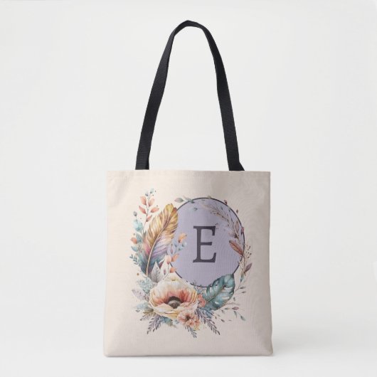 Paarse voeg initiaal floral toe tote bag (Voorkant)