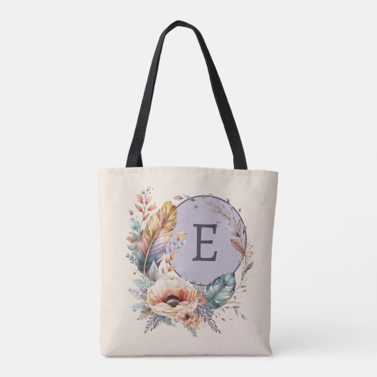 Paarse voeg initiaal floral toe tote bag (Achterkant)