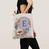 Paarse voeg initiaal floral toe tote bag (Dichtbij)