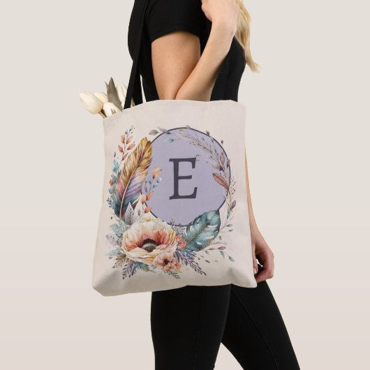 Paarse voeg initiaal floral toe tote bag (Dichtbij)