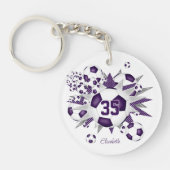 Paarse voetbal blowout meisjes jersey nummer sleutelhanger (Voorkant)