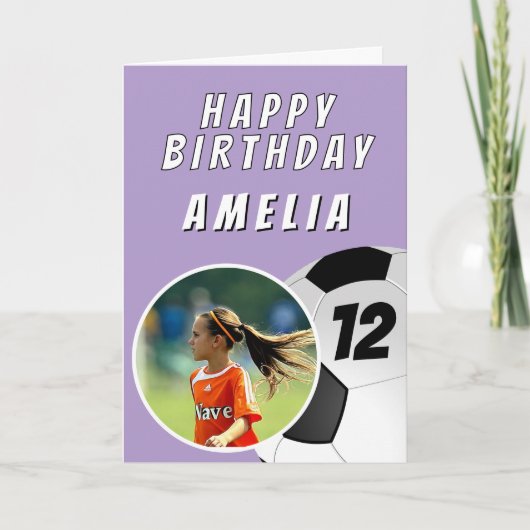 Paarse Voetbal Football Bal Foto Verjaardag Kaart (Voorkant)