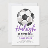 Paarse Voetbal Meisje Verjaardag Uitnodiging (Voorkant)