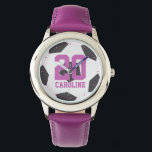 Paarse Voetbal Meisjes Horloge<br><div class="desc">Sporten in het ontwerp.</div>