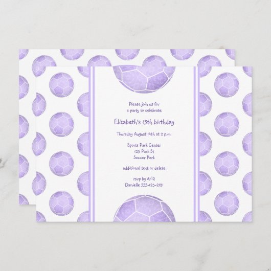 paarse voetballen verjaardagsfeest kaart (Voorkant / Achterkant)