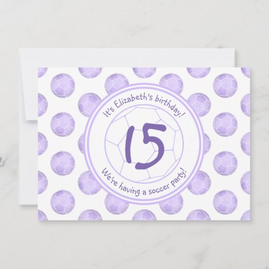 paarse voetballen verjaardagsfeest kaart (Achterkant)
