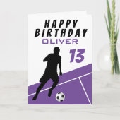 Paarse Voetballer Football Ball Boy Verjaardag Kaart (Voorkant)