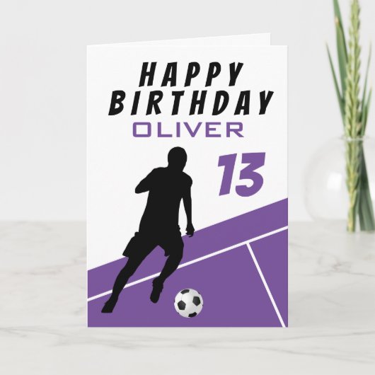 Paarse Voetballer Football Ball Boy Verjaardag Kaart (Voorkant)