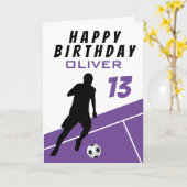 Paarse Voetballer Football Ball Boy Verjaardag Kaart (Gele Bloem)