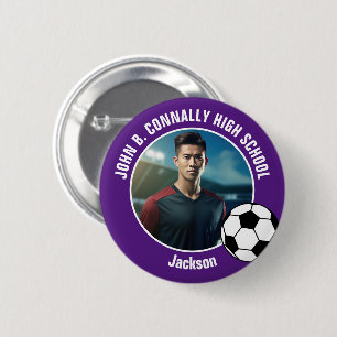 Paarse Voetbalspeler Foto Hoge School Geest Ronde Button 5,7 Cm