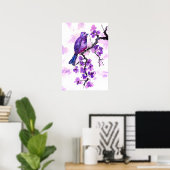 Paarse Vogel en Bloesems Poster (Thuiskantoor)