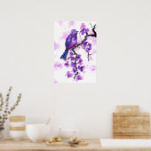 Paarse Vogel en Bloesems Poster (Keuken)