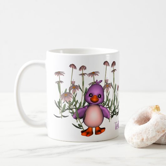 Paarse vogel en Daisies worden gepersonaliseerd Koffiemok (Met donut)