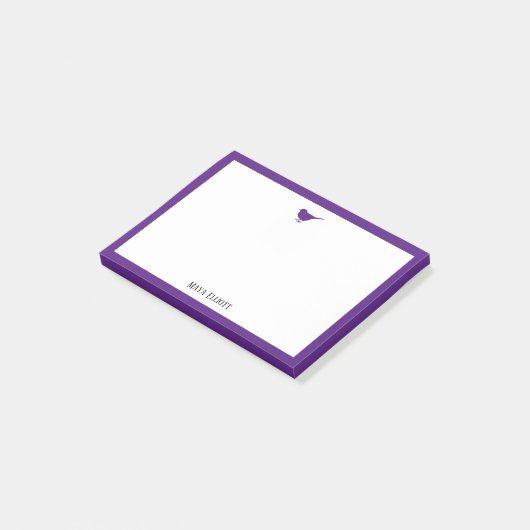 Paarse Vogel en Rand op Wit met Naam Post-it® Notes (Schuin)