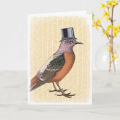 Paarse Vogel in Top Hat Kaart (Gele Bloem)
