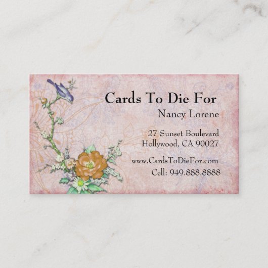 Paarse vogel op een filiaal visitekaartje (Voorkant)