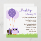 Paarse vogelballonnen in Cute Owl Kaart (Voorkant / Achterkant)