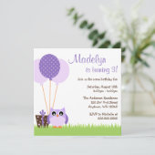 Paarse vogelballonnen in Cute Owl Kaart (Staand voorkant)