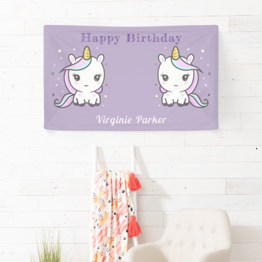 Paarse vogelbanner met Cute Unicorns Spandoek (Insitu)