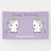 Paarse vogelbanner met Cute Unicorns Spandoek (Horizontaal)