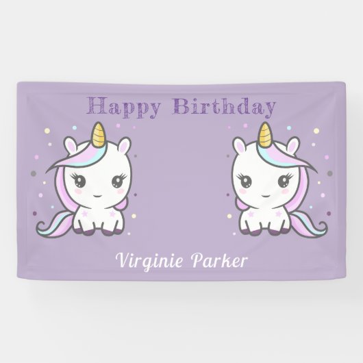 Paarse vogelbanner met Cute Unicorns Spandoek (Horizontaal)