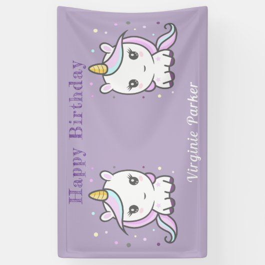 Paarse vogelbanner met Cute Unicorns Spandoek (Verticaal)