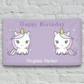 Paarse vogelbanner met Cute Unicorns Spandoek