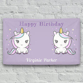 Paarse vogelbanner met Cute Unicorns Spandoek