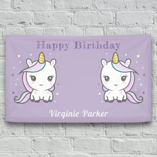 Paarse vogelbanner met Cute Unicorns Spandoek