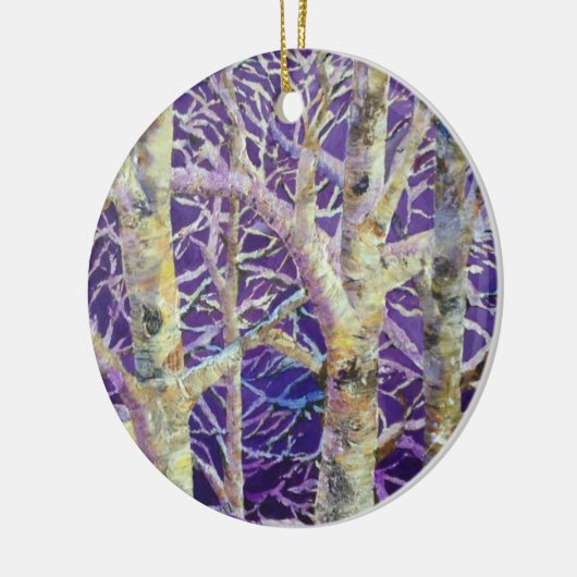 Paarse vogelbomen keramisch ornament (Links)