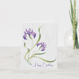 Paarse vogeldag iris op hout kaart