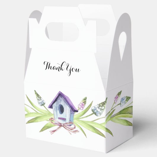 Paarse vogelhuis lavendel stengels Baby shower Bedankdoosjes (Geopend)