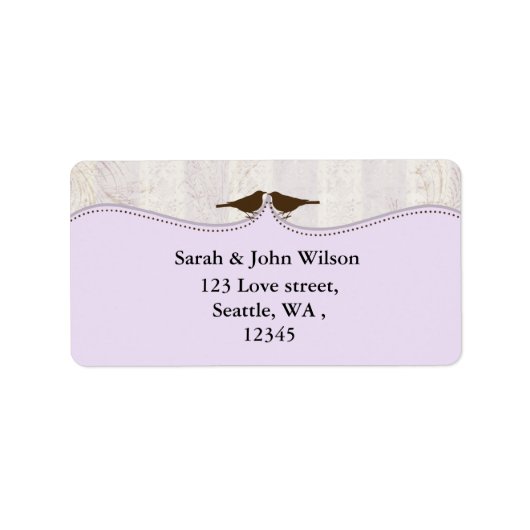 paarse vogelkooi, liefdesvogels geven hun adreslab etiket (Voorkant)