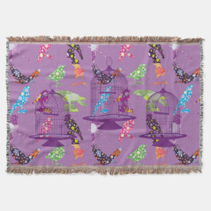 Paarse vogelkooien &FloralBirds Paarse-trombinden Deken