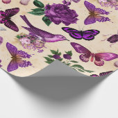 Paarse vogels Butterflies en paddenstoelen Cadeaupapier (Hoek)